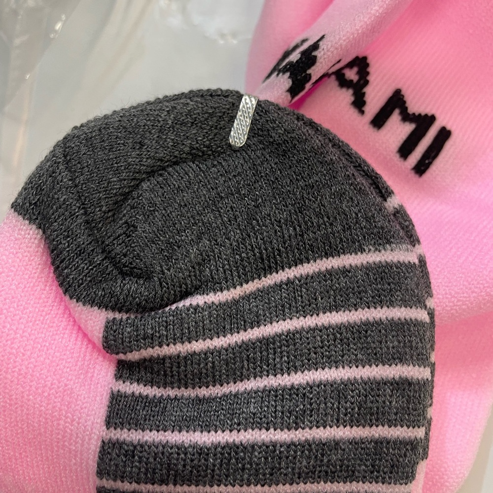 Leo messi away miami youth socks one size pink.